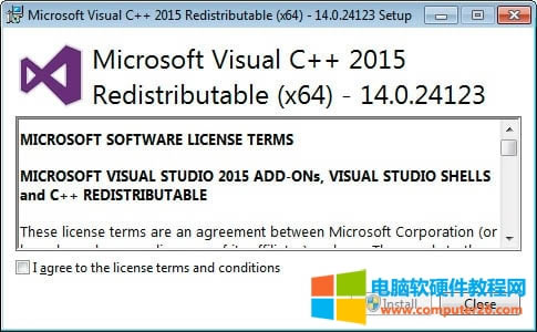 ʾ Microsoft Visual C++-2015 Redistributable ĻҪͬ“ͬ”д򹴣Ȼ󵥻“װ”ť
